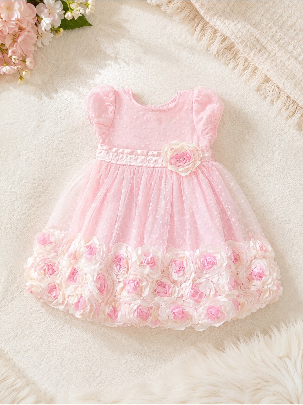 Floral dress, pink roses, size 24 months